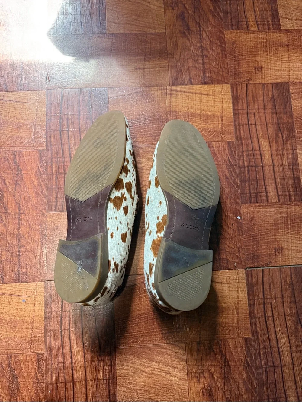 Aldo Brown & White Cow Pattern Slip-On Loafers